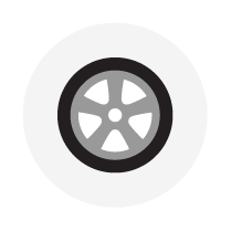Car tire in a light grey circle.